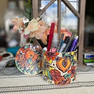 Floral Peach Hand Painted Jar
